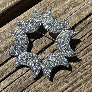 Vintage Rhinestone Crescent Moon Brooch Pin Celestial Astrology Tarot Mystical